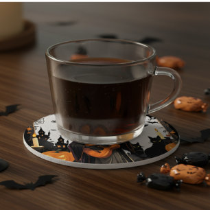 Witch Pumpkin Halloween Vibes Round Paper Coaster