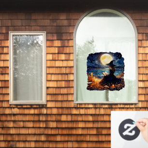 Witch reading a Book - Wicca Halloween 1 Window Cling