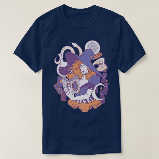 Witch Reading Book Fantasy Witches Magic  T-Shirt (Design Front)