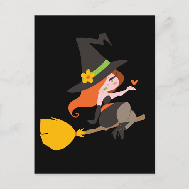 Witch Riding a Broomstick Postcard (Front)