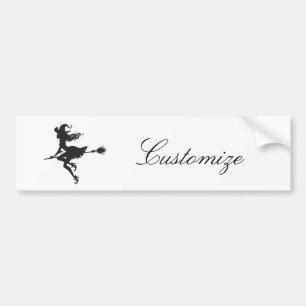 Witch Riding Broom Halloween Thunder_Cove Bumper Sticker