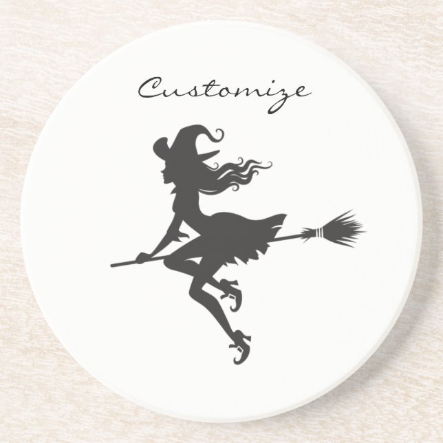 Witch Riding Broom Halloween Thunder_Cove Coaster (Front)