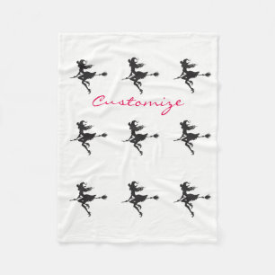 Witch Riding Broom Halloween Thunder_Cove Fleece Blanket