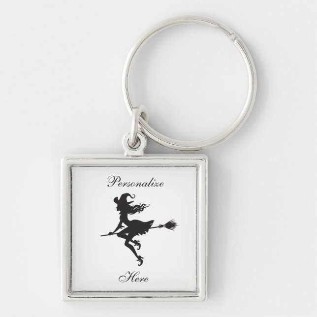 Witch Riding Broom Halloween Thunder_Cove Keychain (Front)