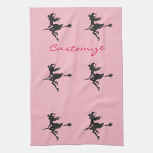 Witch Riding Broom Halloween Thunder_Cove Kitchen Towel