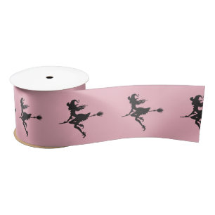 Witch Riding Broom Halloween Thunder_Cove Satin Ribbon