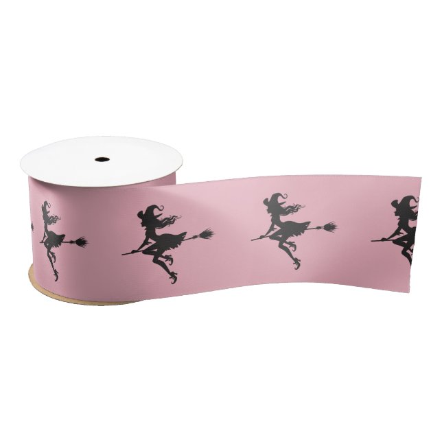 Witch Riding Broom Halloween Thunder_Cove Satin Ribbon (Spool)