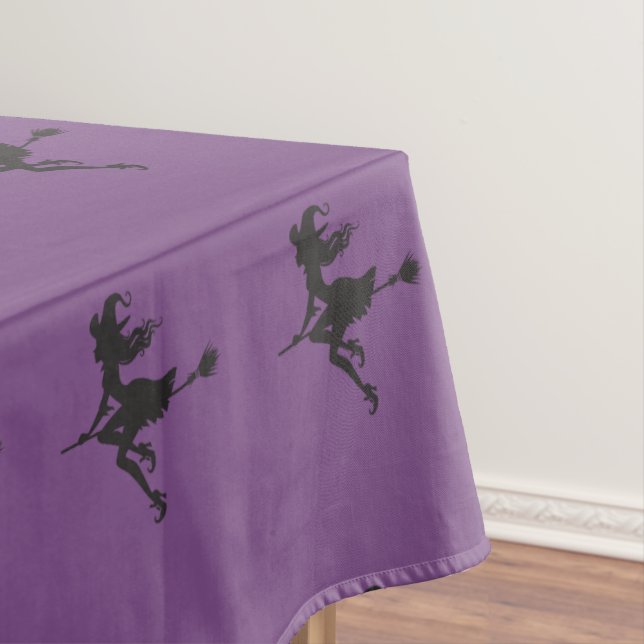 Witch Riding Broom Halloween Thunder_Cove Tablecloth (In Situ)