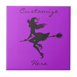 Witch Riding Broom Halloween Thunder_Cove Tile
