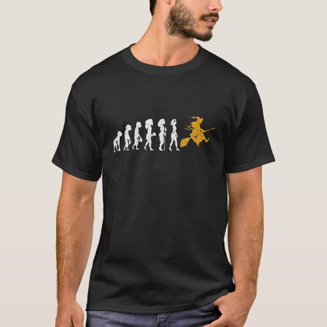 Witch Riding Broomstick Evolution Gift Witch Hallo T-Shirt (Front)