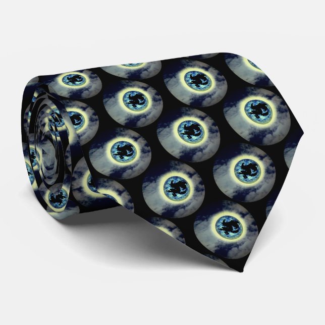 Witch Riding Broomstick Full Moon Halloween  Tie (Rolled)