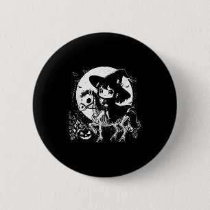 Witch Riding Horse Skeleton Cute Spooky Halloween 2 Inch Round Button