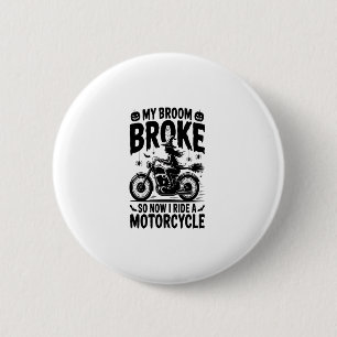 Witch Riding Motorcycle Halloween 2 Inch Round Button