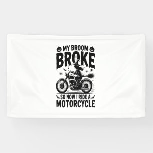 Witch Riding Motorcycle Halloween Banner
