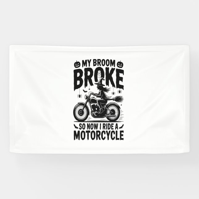 Witch Riding Motorcycle Halloween Banner (Horizontal)