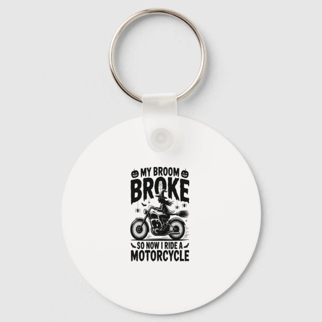 Witch Riding Motorcycle Halloween Keychain (Front)