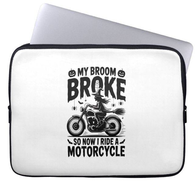 Witch Riding Motorcycle Halloween Laptop Sleeve (Front)