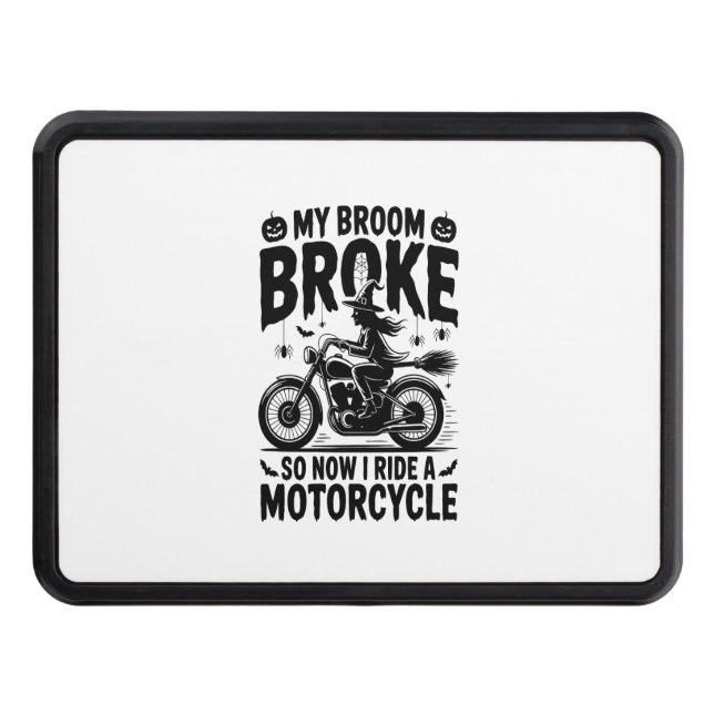 Witch Riding Motorcycle Halloween Trailer Hitch Cover (Front)