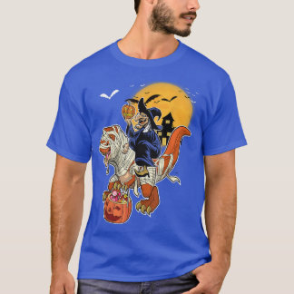 Witch Riding Mummy Dinosaur T re Halloween Funny P T-Shirt