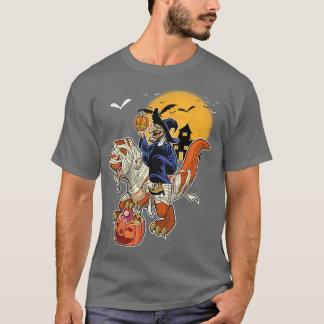 Witch Riding Mummy Dinosaur T rex Halloween Funny  T-Shirt
