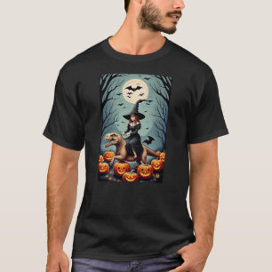 Witch Riding Tyrannosaurus Rex dinosaur in a Pumpk T-Shirt