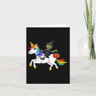Witch Riding Unicorn Fun Halloween Girls Kids Card