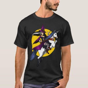 Witch Riding Unicorn Halloween T-Shirt