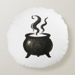 Witch’s Brew – Minimalist Halloween Cauldron on  Round Pillow