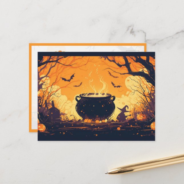 Witch’s Cauldron in the Pumpkin Field Postcard (Front/Back In Situ)