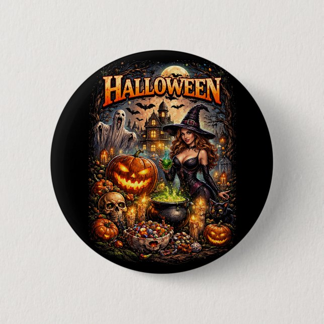 Witch’s Night Feast 2 Inch Round Button (Front)