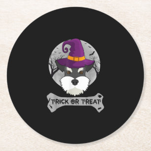 Witch Schnauzer Trick Or Treat Funny Dog Halloween Round Paper Coaster