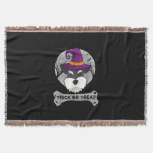 Witch Schnauzer Trick Or Treat Funny Dog Halloween Throw Blanket