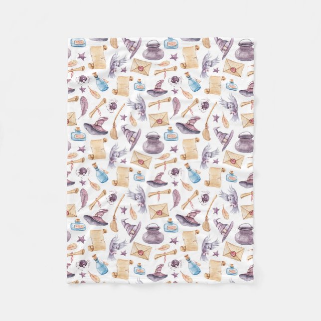 Witch School Kit Watercolor Pattern Fleece Blanket (Front)