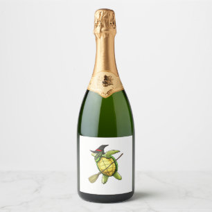 Witch Sea Turtle Dab Funny Halloween Horror Scary Sparkling Wine Label
