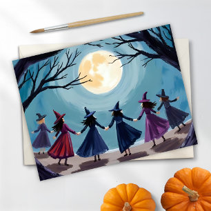 Witch Seance Halloween Painting Holiday Card
