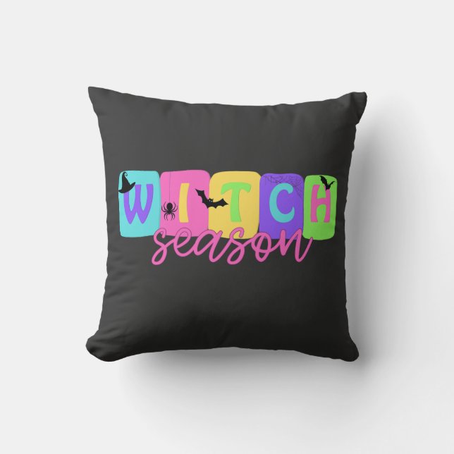 Witch Season – Cute Halloween Design Throw Pillow (Front)