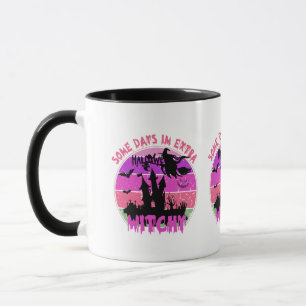 Witch Silhouette Castle - Retro Sunset Halloween Mug