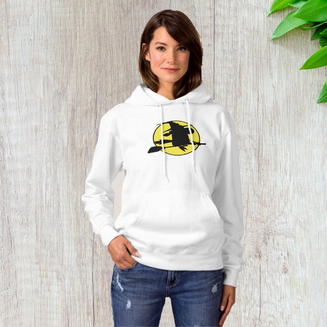 Witch Silhouette Flying on Broom Against Full Moon Hoodie (Creator Uploaded)