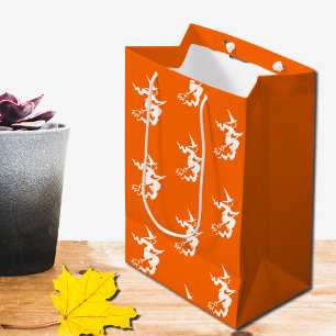 witch  silhouette in neon orange medium gift bag