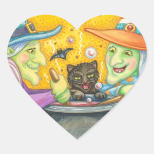 WITCH SISTERS AND BLACK CAT STICKERS Heart Sheet