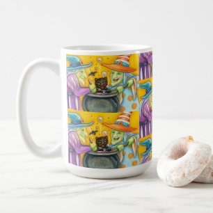 WITCH SISTERS, BLACK CAT & HALLOWEEN BREW COFFEE MUG