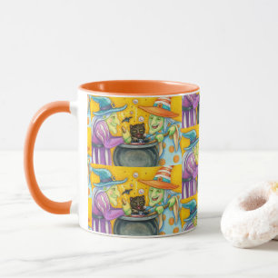 WITCH SISTERS, BLACK CAT & HALLOWEEN BREW MUG