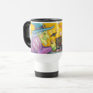 WITCH SISTERS & BLACK CAT HALLOWEEN TRAVEL MUG