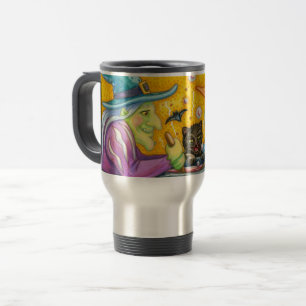 WITCH SISTERS & BLACK CAT HALLOWEEN TRAVEL MUG