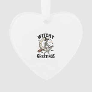 Witch Skeleton Graphic Witchy Greetings Vintage Ha Ornament