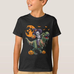 Witch Skeleton Riding Dinosaur T Rex Halloween Fun T-Shirt