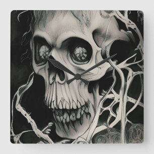 Witch Skull, Acrylic Wall Clock, Square Clock