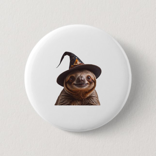Witch Sloth Halloween trick or treat spooky pumpki 2 Inch Round Button (Front)