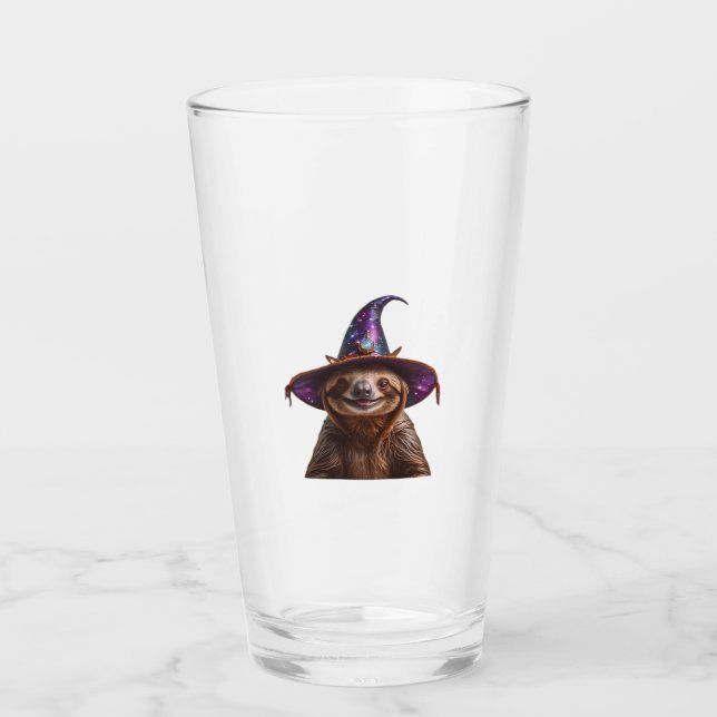 Witch Sloth Halloween trick or treat spooky pumpki Glass (Front)