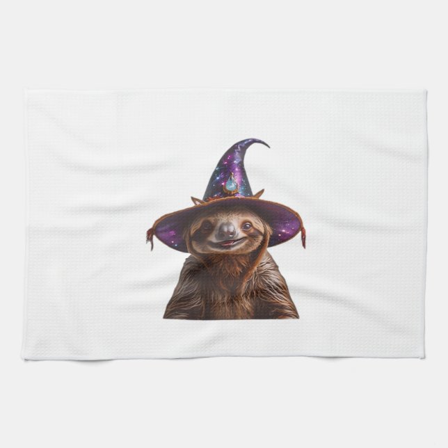 Witch Sloth Halloween trick or treat spooky pumpki Kitchen Towel (Horizontal)